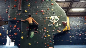 A picture of someone climbing a boulder wall in Rock Antics